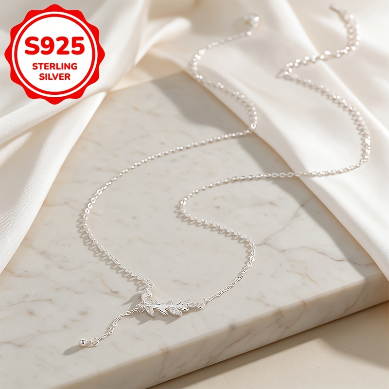 Women's 925 Silver Wheat Ear Tassel Pendant Necklace, Elegant